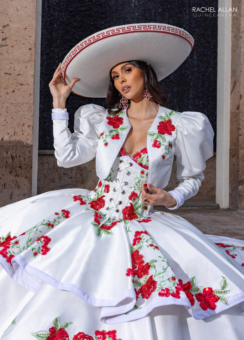 Floral Embroidery Quinceañera Dress with Detachable Corset Overlay by Rachel Allan RQ5016