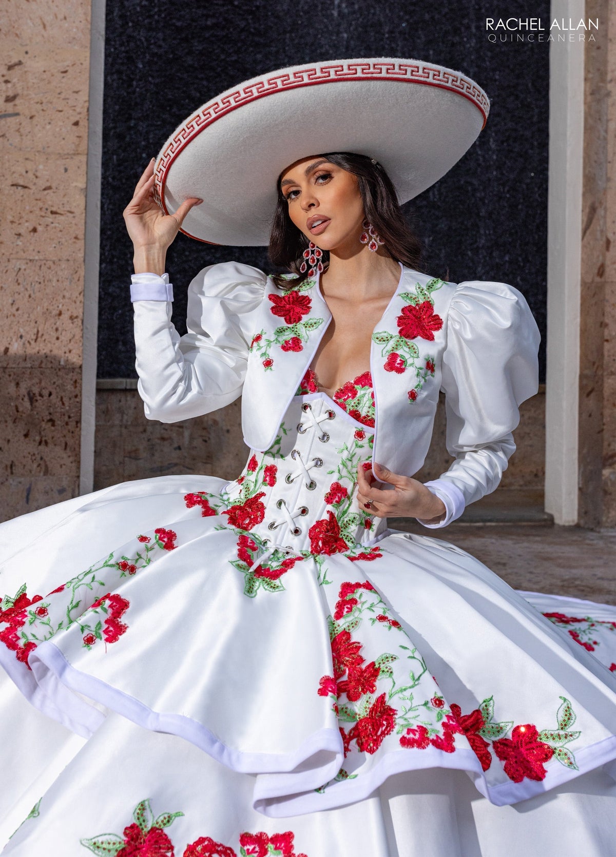 Floral Embroidery Quinceañera Dress with Detachable Corset Overlay by Rachel Allan RQ5016