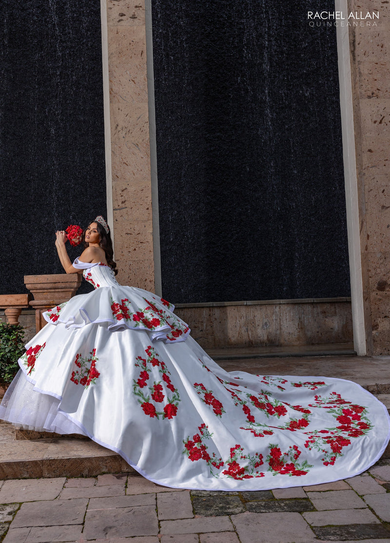 Floral Embroidery Quinceañera Dress with Detachable Corset Overlay by Rachel Allan RQ5016