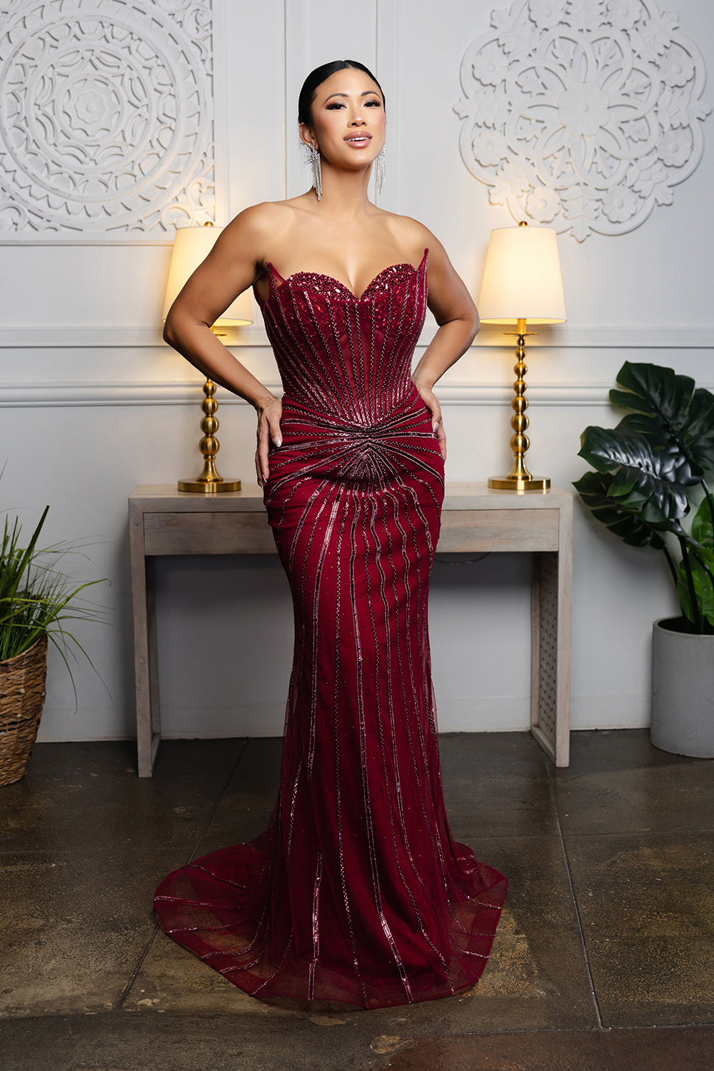 Strapless Beaded Mermaid Evening Gown with Corset Back by Royal Queen RQ8217