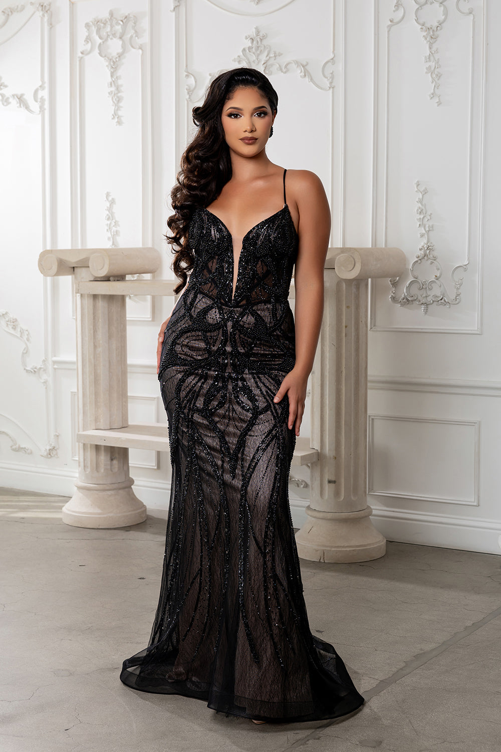 Beaded Mermaid Prom Dress with Sheer Corset Bodice & Lace-Up Back by Royal Queen RQ8221