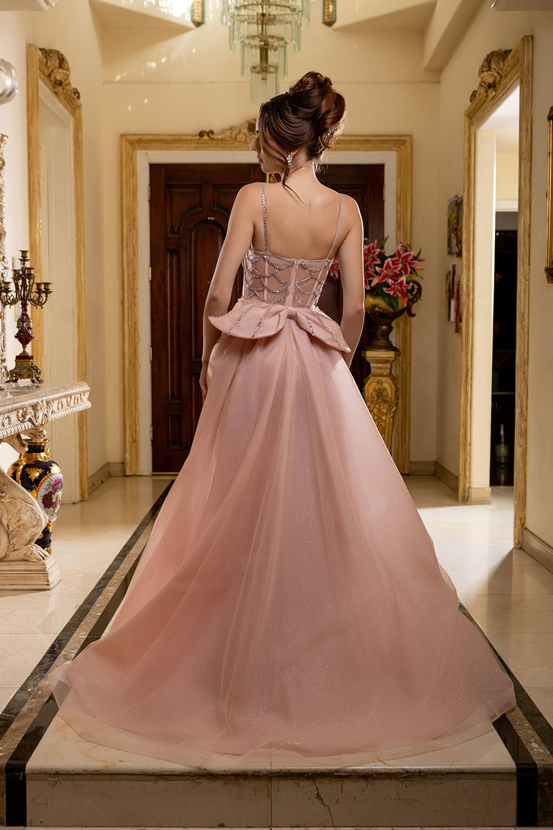 Beaded Mermaid Evening Gown with Detachable Overskirt Sparkly by Royal Queen RQ8234