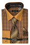 Mens Tonal Check Print Contrast Collar French Cuff Dress Shirt Set In Rust