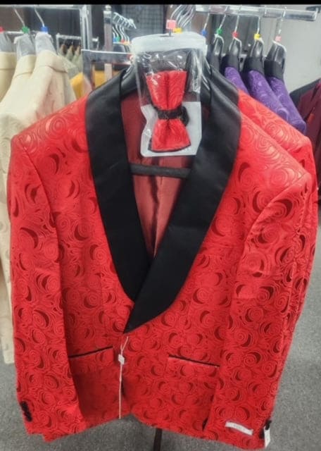 Paisley Tuxedo Dinner Jacket - Red Mens Blazer + Bowtie - Prom Jackets