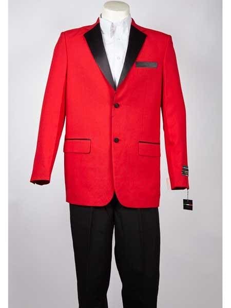 Holiday Suit - Christmas Suit - Christmas Blazer Men's Red Two Tone Trimming 2 Button Tuxedo - Red Tuxedo