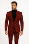 Mens Red and Black Floral Brocade Tuxedo Suit â€“ Two Piece Slim Fit Set