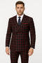Mens Red and Black Plaid Double-Breasted Suit â€“ Slim Fit Checkered 2 Piece Formal Business Outfit