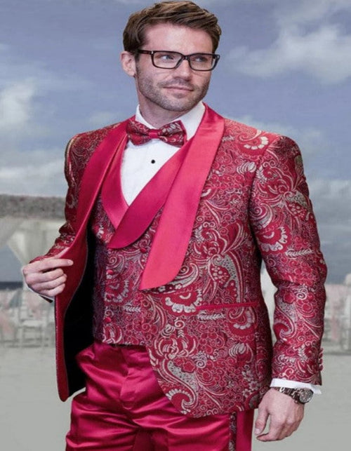 Red and Gold Tuxedo Paisley Wedding Suit