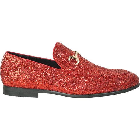 Mens Modern Glitter Sequin Prom Tuxedo Buckle Loafer In Red