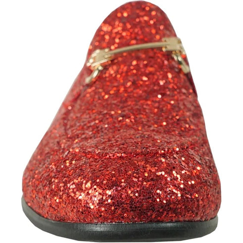 Mens Modern Glitter Sequin Prom Tuxedo Buckle Loafer In Red