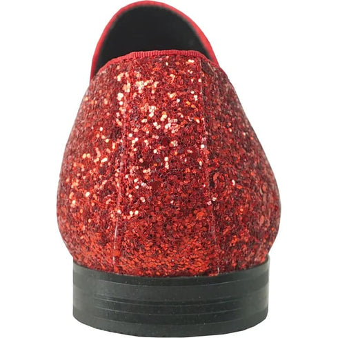 Mens Modern Glitter Sequin Prom Tuxedo Buckle Loafer In Red