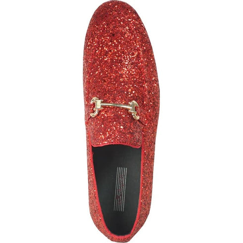 Mens Modern Glitter Sequin Prom Tuxedo Buckle Loafer In Red