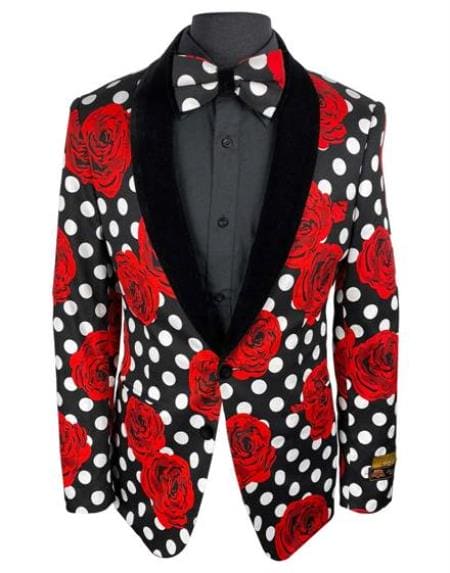 White and Red Black Polk Dot Floral Flower Paisley Suits