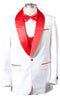 White and Red Tuxedo 1 Button Shawl Lapel Tuxedo With Vest