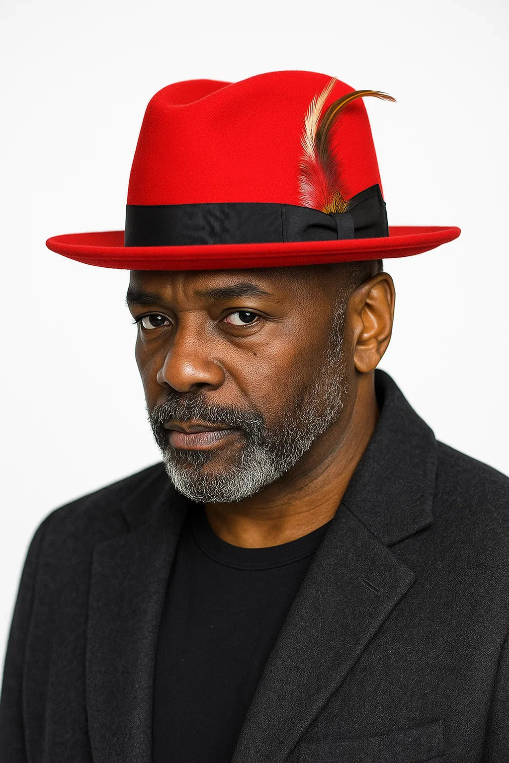 Mens Dress Hat Mens Red/Black Fedora Hat