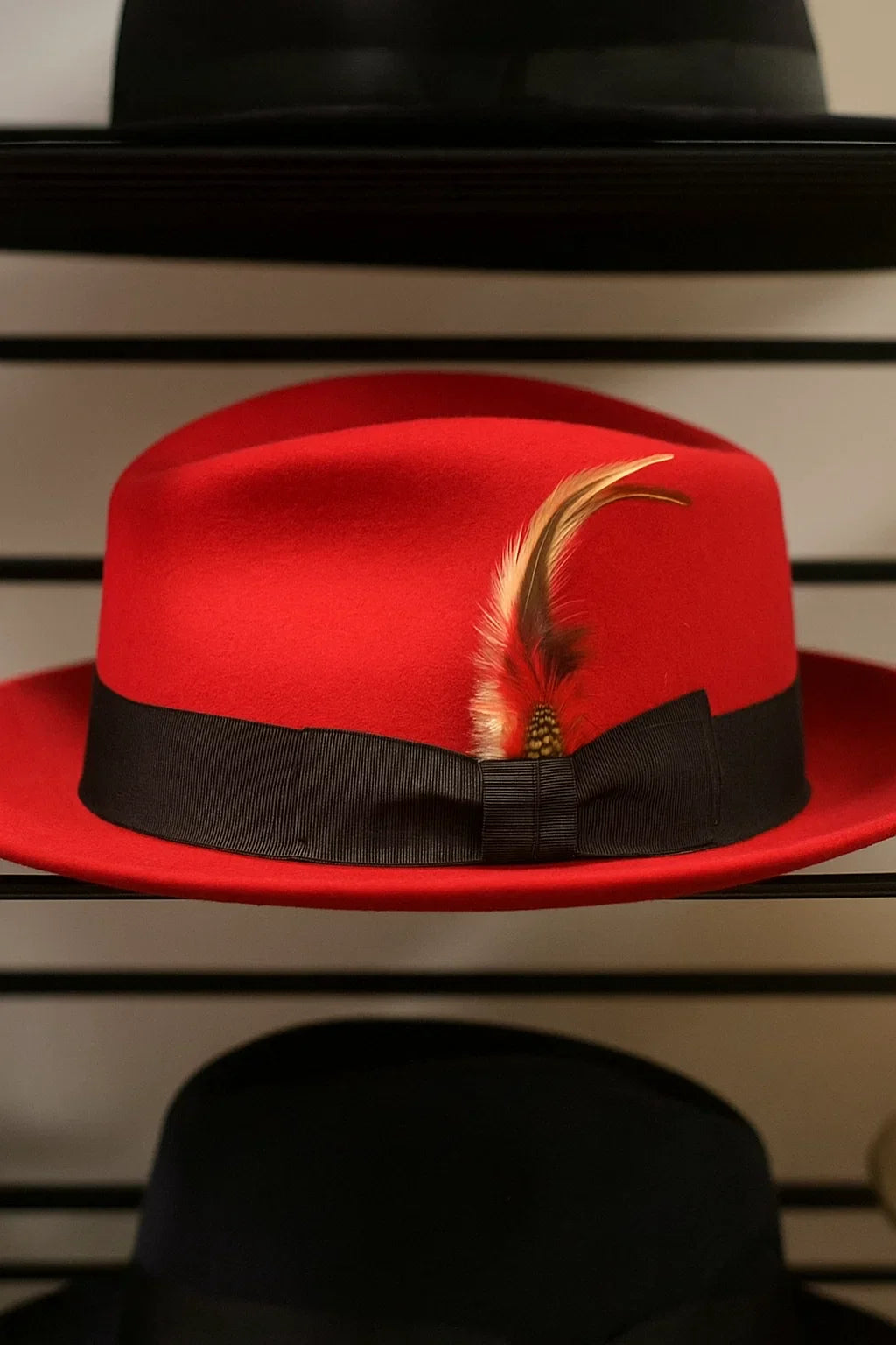 Mens Dress Hat Mens Red/Black Fedora Hat