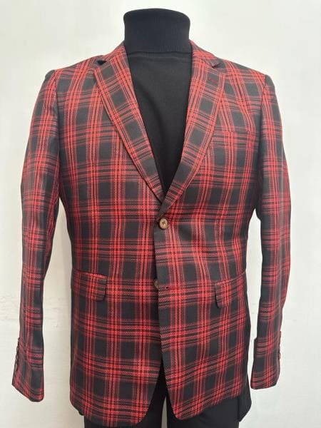 Red Tartan Blazer - Red Plaid Sport Coat - Mens Red Single Breasted Blazer