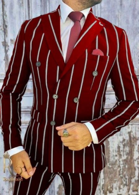 Burgundy Pinstripe Suit - Mens 1920s Gangster Pinstripe Suit - Chalk Pattern Pinstripe