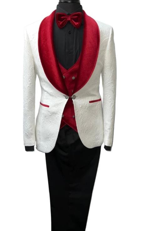 Red and White Suit - White and Red Slim Fit Tuxedo