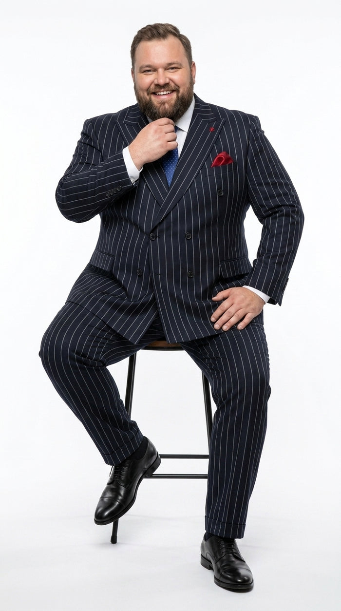 Statement Men's 2 Piece 100% Wool Modern Fit Pinstripe Suit - Double Breasted Jacket