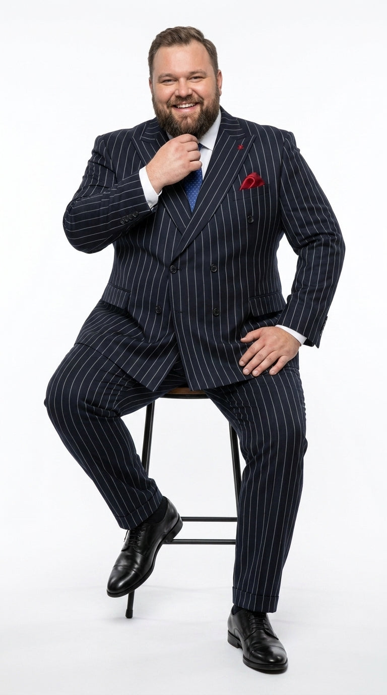 Statement Men's 2 Piece 100% Wool Modern Fit Pinstripe Suit - Double Breasted Jacket