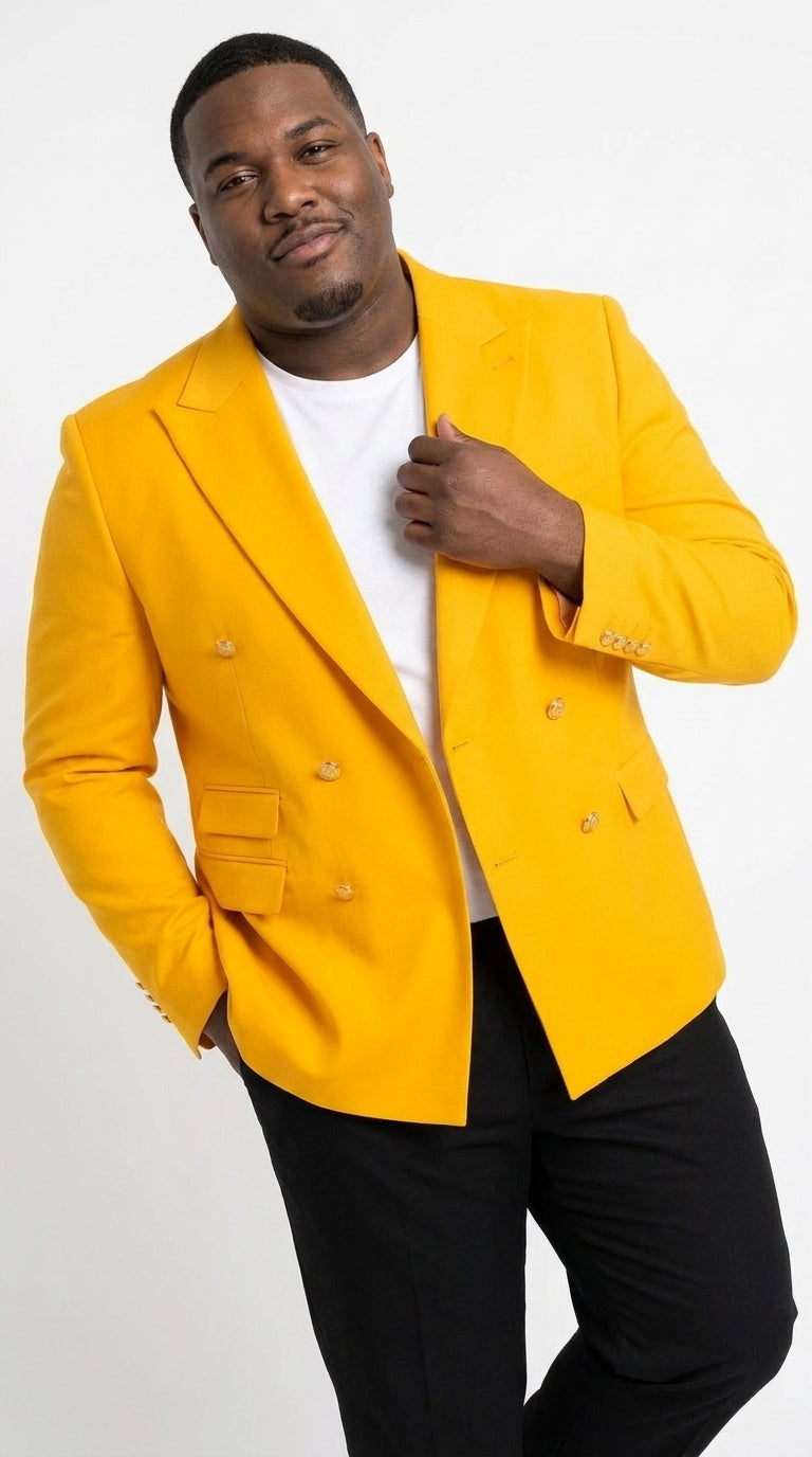 Men’s Gold Double Breasted Blazer, Bright Yellow Formal Sport Coat for Wedding and Party Events