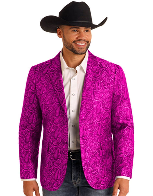 Mens Notch Lapel Paisley Blazer Fuchsia