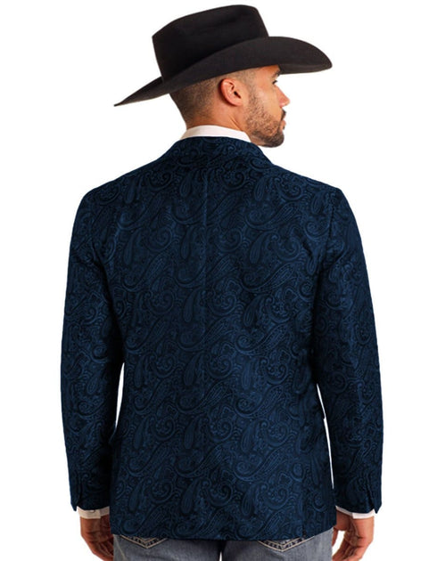 Mens Notch Lapel Paisley Blazer Navy