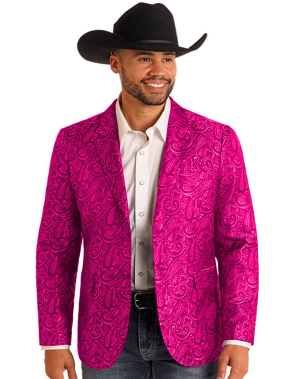 Mens Notch Lapel Paisley Blazer Pink