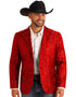 Mens Notch Lapel Paisley Blazer Red