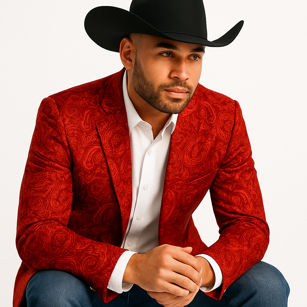 Mens Notch Lapel Paisley Blazer Red