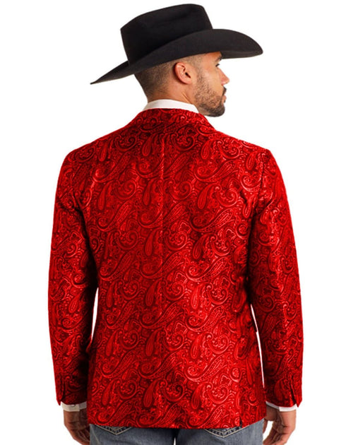 Mens Notch Lapel Paisley Blazer Red