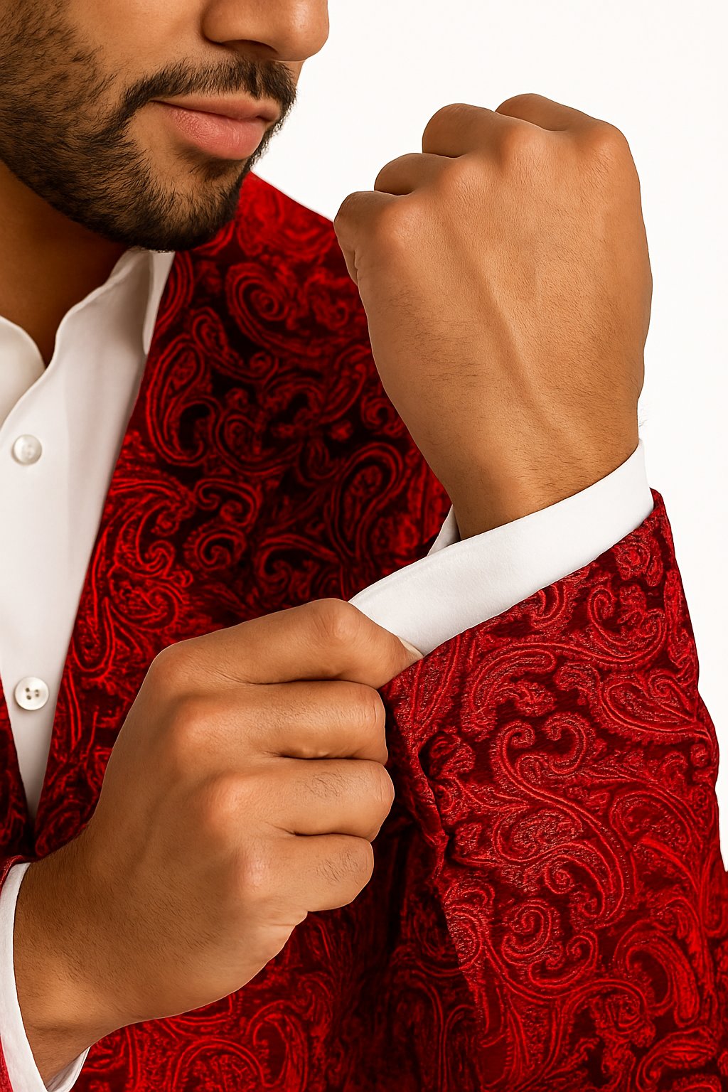 Mens Notch Lapel Paisley Blazer Red