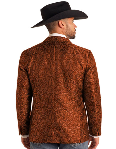 Mens Notch Lapel Paisley Blazer Rust