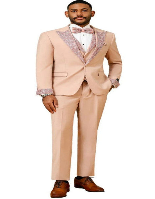 Rose Gold Prom Tuxedo - Perfect Wedding Suit Vested Rhinestone Lapelled