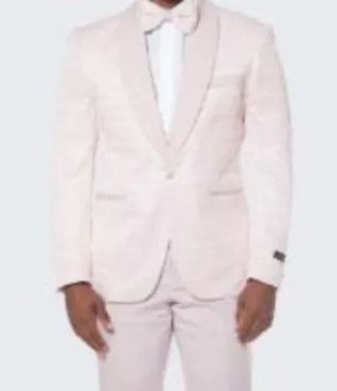 Mens Pink Tuxedo With Textured Pattern Four Piece Set