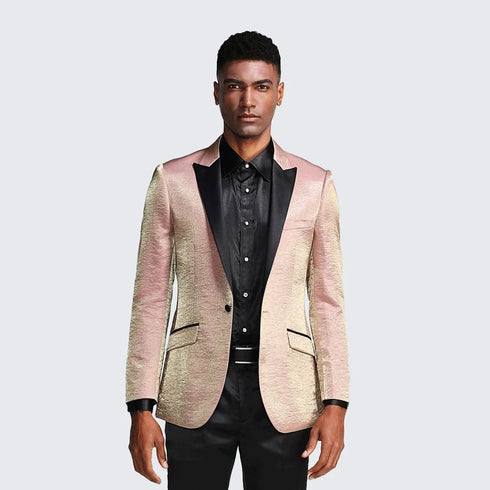 Gold Suit For Prom - Gold Blazer + Matching Pants - Rose Gold Tuxedo Jacket Shiny Slim Fit with Peak Lapel - Wedding - Prom