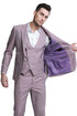 Men's One Button Double Breasted Vest Slim Fit Sharkskin Rose Pink Wedding Suit