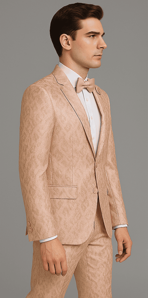 Rossi Man Leo RM1903 â€“ Pink & Gold Designer Tuxedo for Men | Stylish Formal Wear