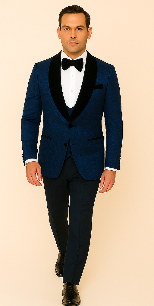 Rossi Man RM1483 – Slim Fit Smoking Style 3-Piece Tuxedo for Men