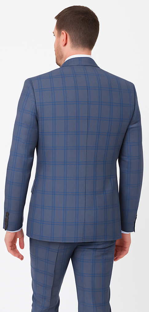 Rossi Man MAX RM1823 Slim Fit 3-Piece Blue Plaid Suit – Tailored for Weddings & Business