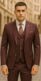 Rossiman Burgundy Suit for Men – Peak Lapel 1-Button Jacket & Double-Breasted Vest