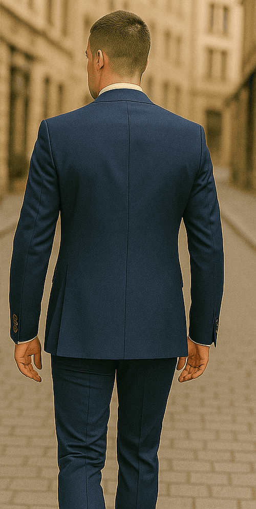 Rossiman Navy Blue Suit for Men – Classic 1-Button Peak Lapel Jacket & Double-Breasted Vest