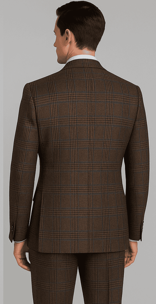 Rossiman Brown & Blue Vintage Glen Plaid Suit with Windowpane Pattern