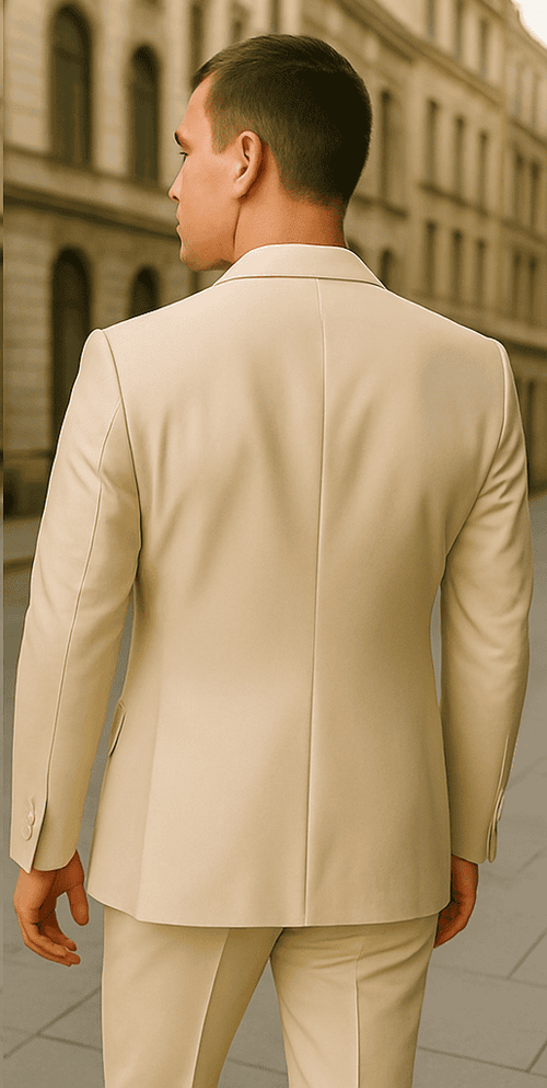 Rossiman Men’s Cream Sateen Suit – Elegant Glossy Formalwear