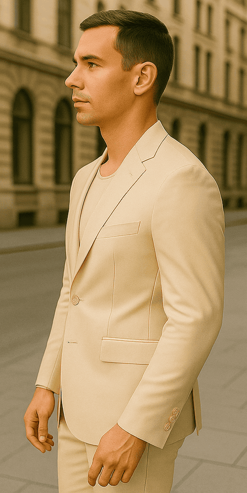 Rossiman Menâ€™s Cream Sateen Suit â€“ Elegant Glossy Formalwear