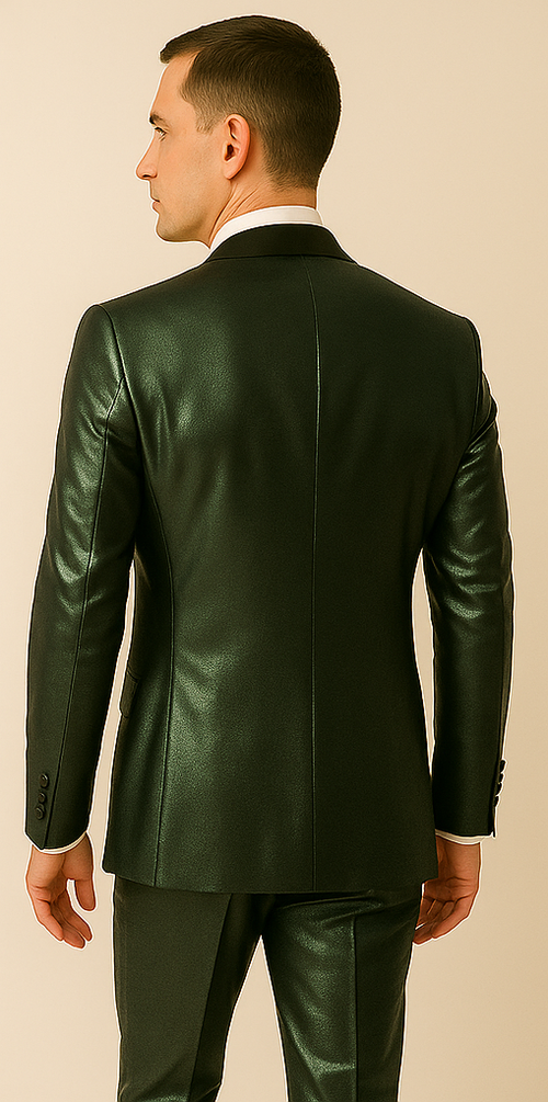 Rossiman Menâ€™s Green Sateen Suit â€“ Glossy Finish with Modern Flair