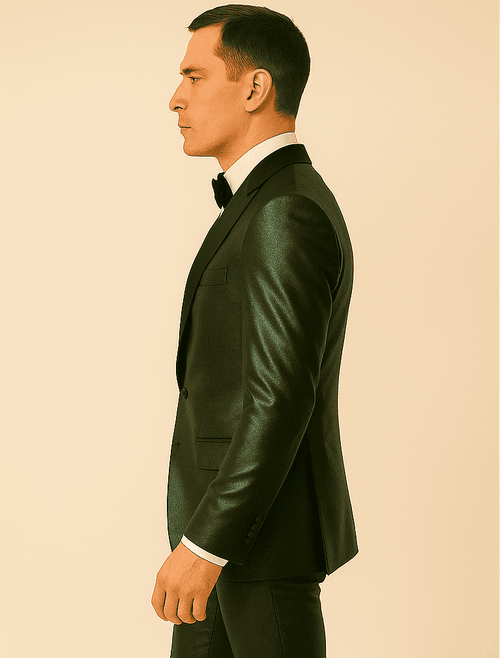 Rossiman Menâ€™s Green Sateen Suit â€“ Glossy Finish with Modern Flair