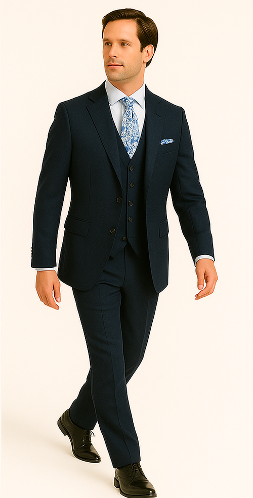 Rossiman Men’s Formal Blue Suit – Slim Fit Design with Vest and Trousers