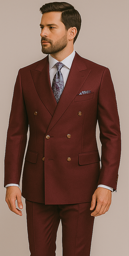 Rossiman Men's Burgundy Slim Fit Formal Suit – Modern Double-Breasted Jacket